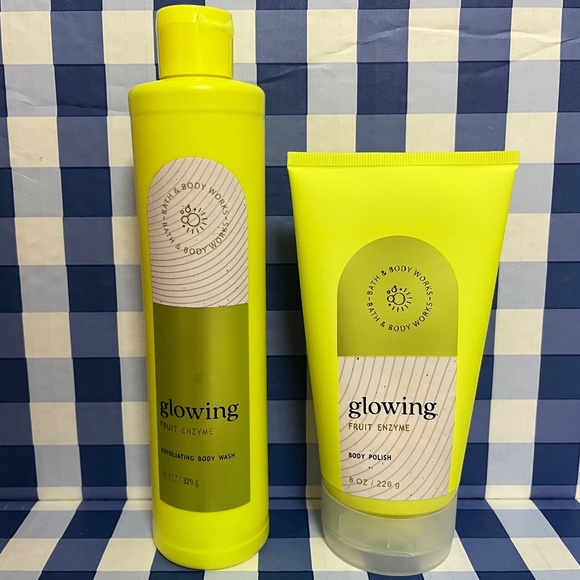 2 BATH & BODY WORKS GLOWING FRUIT ENZYME BODY WASH + BODY POLISH SET SEALED - Picture 1 of 3